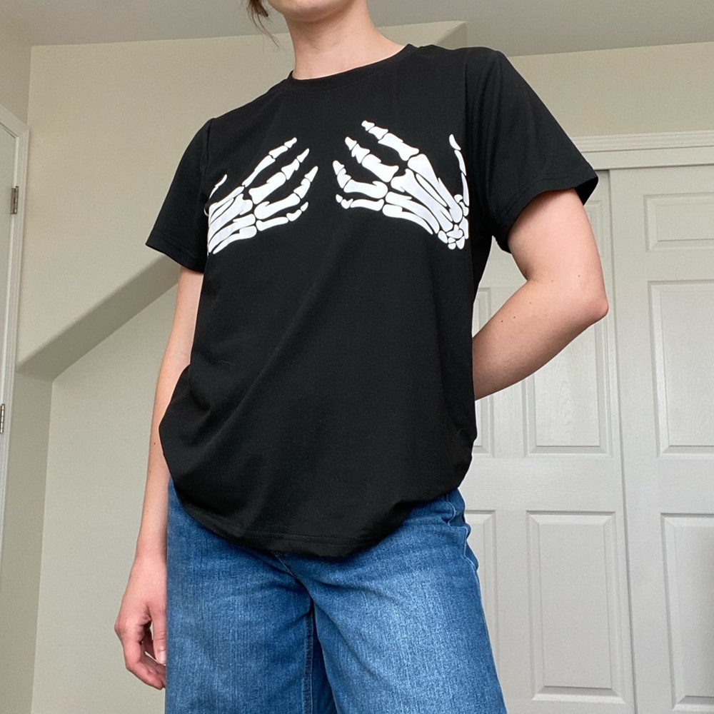 SHEIN skeleton hands black graphic tee